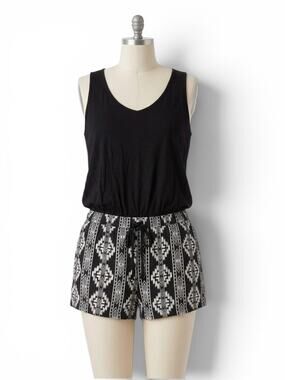 Barney's New York XL Black & White Aztec Print Tank Romper